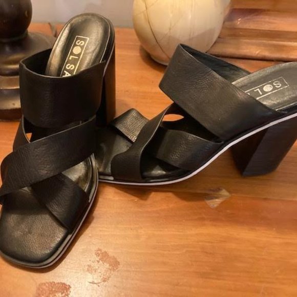 Solsana Black and White Chunky Leather High Heels Size 37 - Picture 6 of 7